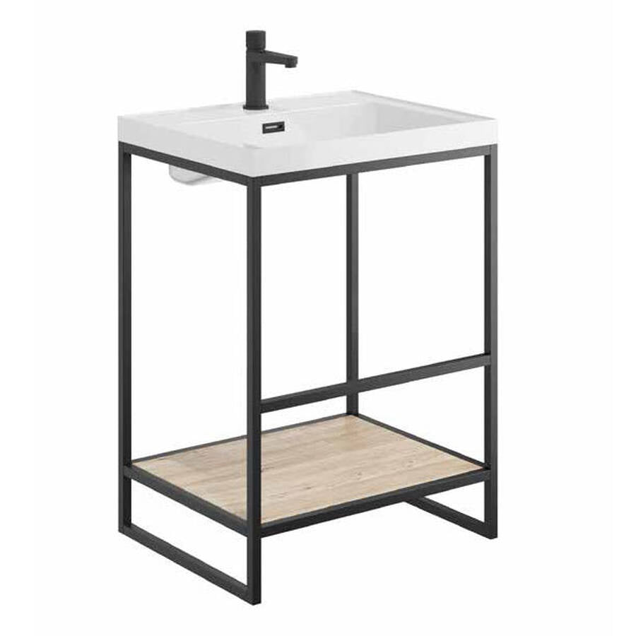 Scudo Boho 600mm Floorstanding Basin with Shelf and Black Frame