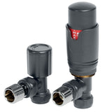 Ajax Round Angled Thermostatic Radiator Valves in Anthracite