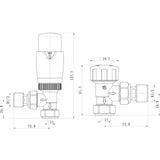 Ajax Round Angled Thermostatic Radiator Valves in Anthracite dimensions