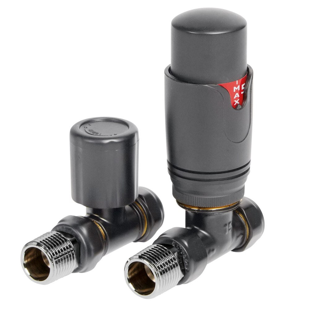 Ajax Round Straight Thermostatic Radiator Valves in Anthracite