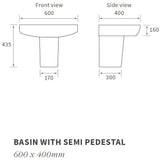 Ajax Weelsby 600mm 1TH Basin With Semi Pedestal size chart