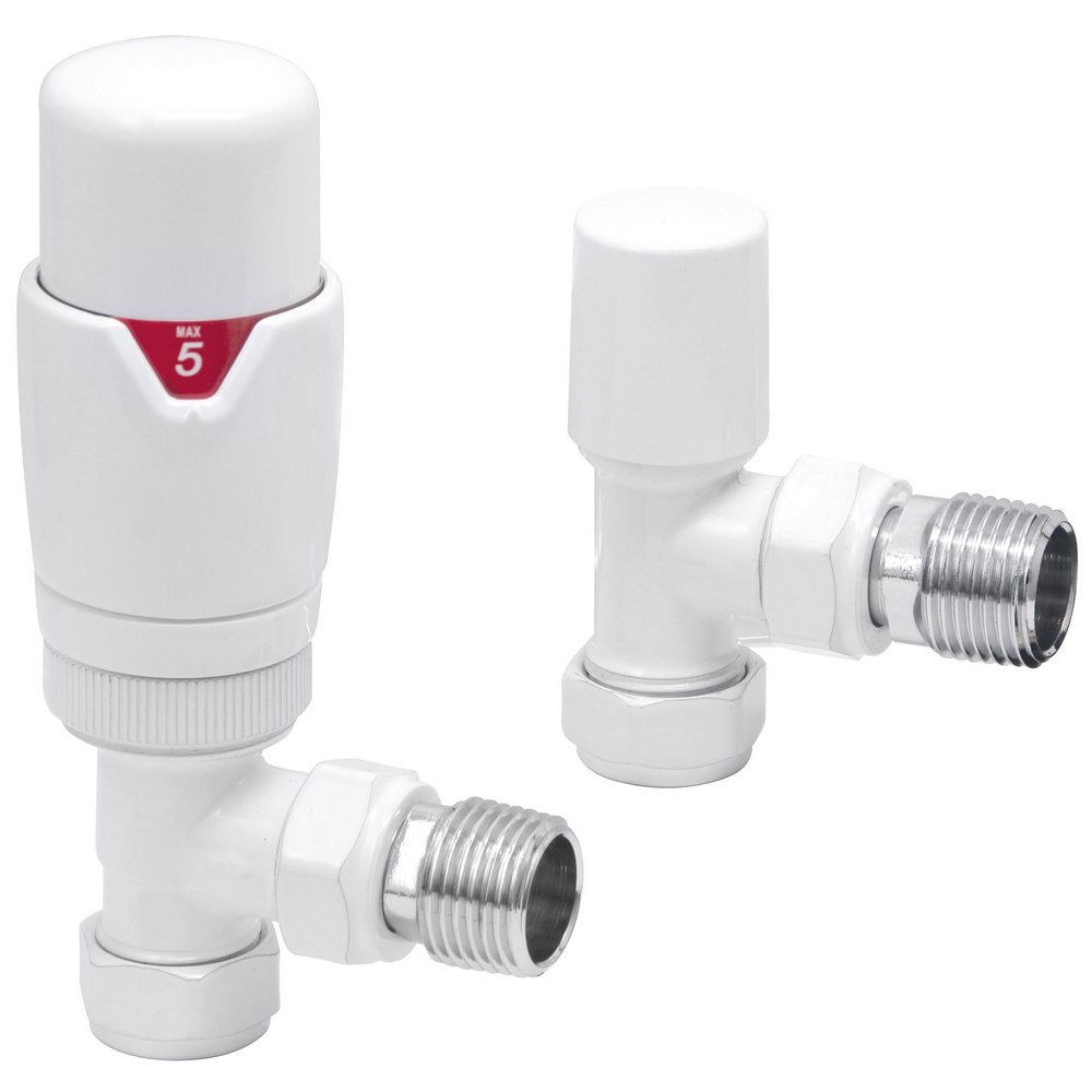 Ajax Round Angled Thermostatic Radiator Valves in White