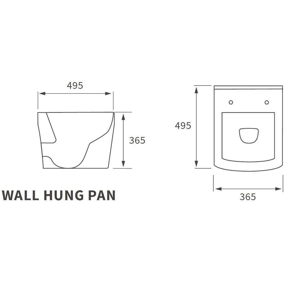 Ajax Weelsby Rimless Wall Hung WC with Soft Closing Seat size chart