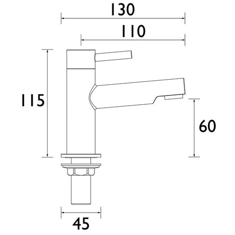 Bristan Mios Basin Taps in Chrome Dimensions