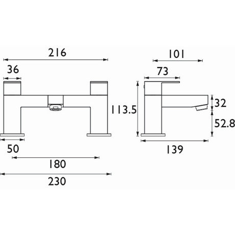 Bristan Qubo Bath Filler in Chrome Dimensions