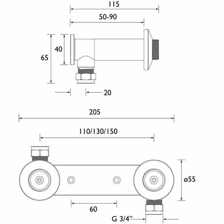 Bristan Recessed Wall Mounting Fixing Bracket Dimensions