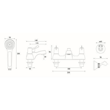 Bristan Value Lever Bath Shower Mixer Dimensions