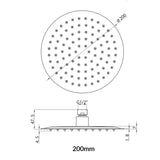 Scudo 200mm Black Round Shower Head Dimensions