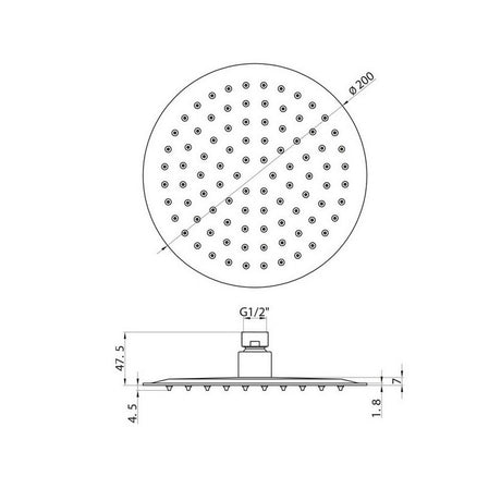 Scudo 200mm Chrome Round Shower Head Dimensions