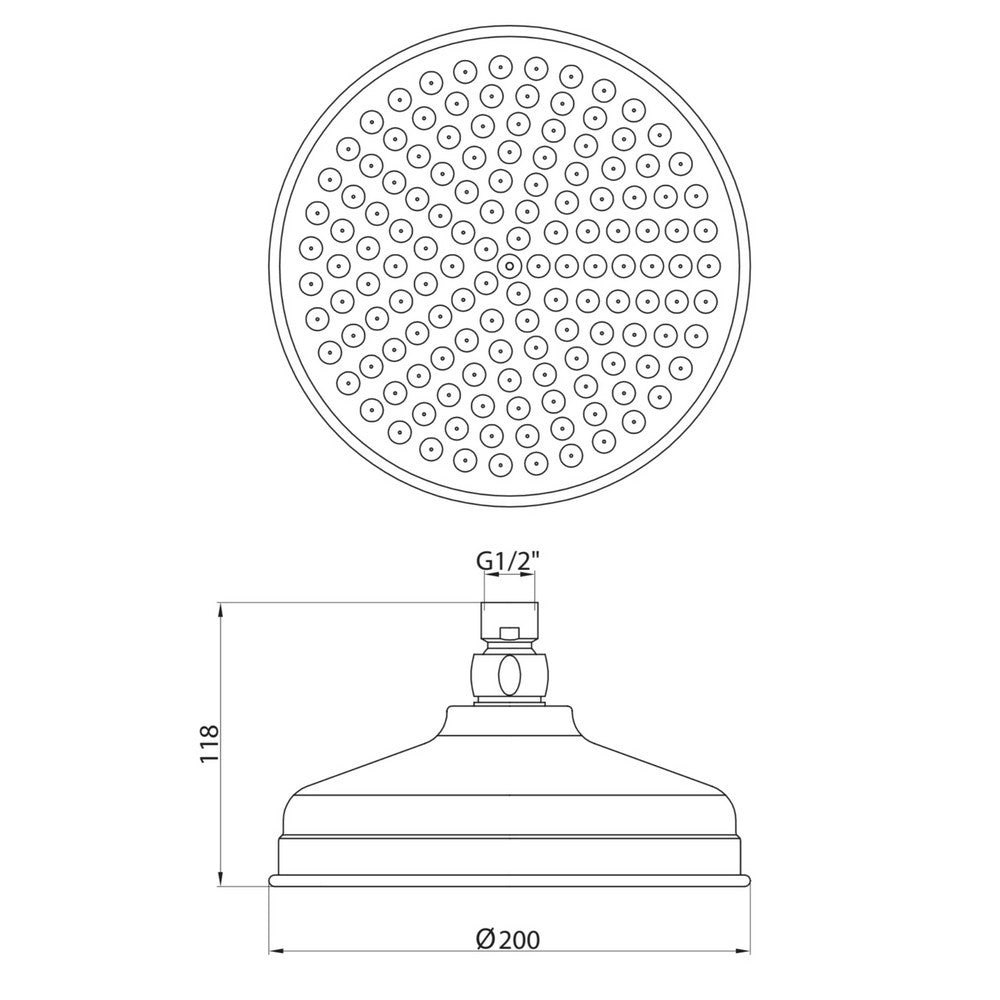 Scudo 200mm Chrome Traditional Shower Head Dimensions