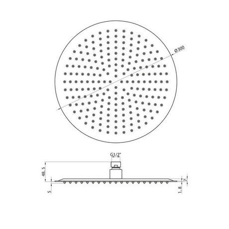 Scudo 300mm Chrome Round Shower Head Dimensions