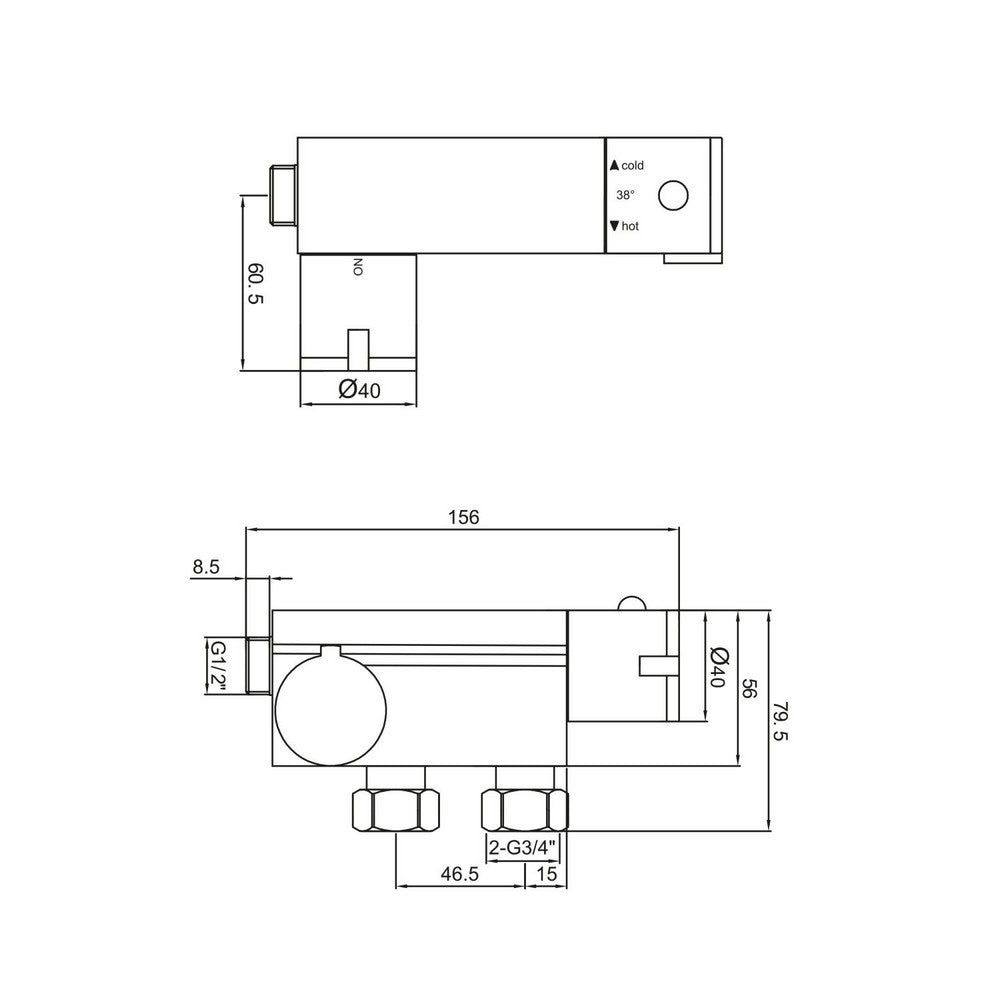 Scudo Chrome Thermostatic Douche Vertical Valve dimensions