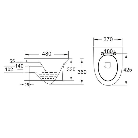 Scudo Deia Rimless Wall Hung Pan dimensions