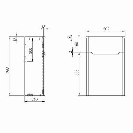 Scudo Ella Anthracite 500mm WC Unit Dimensions