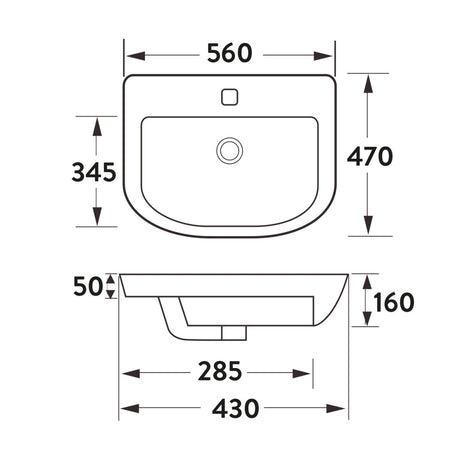 Scudo Middleton Semi Recessed Basin dimensions