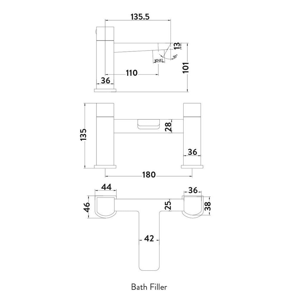 Scudo Muro Chrome Bath Filler Dimensions