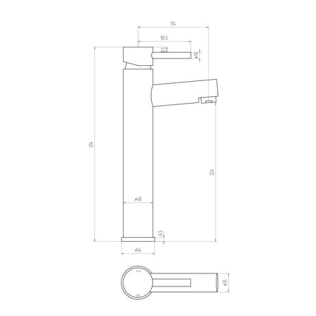 Scudo Premier Tall Chrome Basin Mixer dimensions