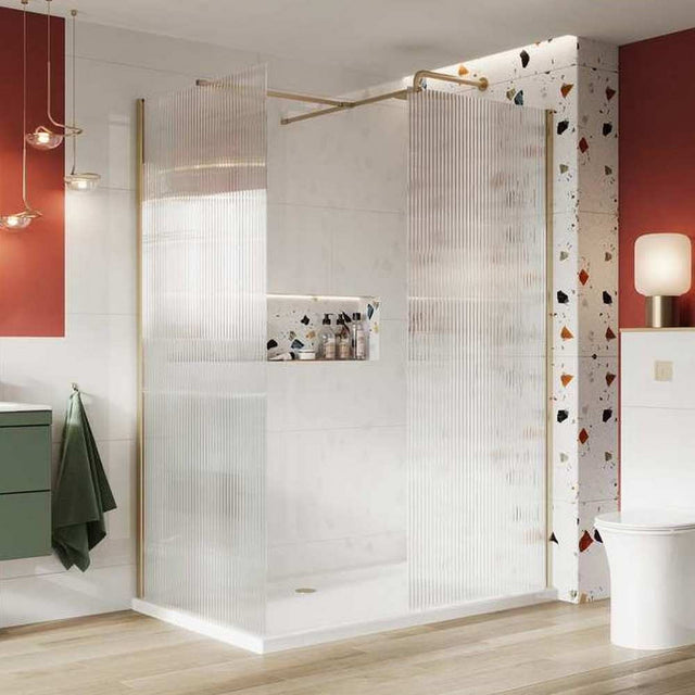 Scudo S8 Brushed Brass Fluted Wetroom Panel