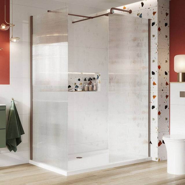 Scudo S8 Brushed Bronze Fluted Wetroom Panel