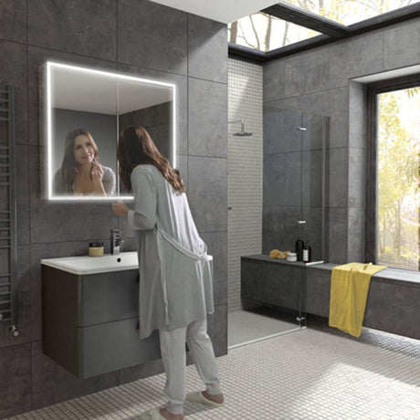 HIB Qubic 80 LED Aluminium Bathroom Cabinet 800 x 700mm lifestyle