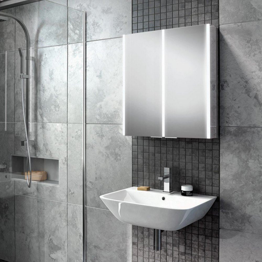 HiB Xenon 60 LED Aluminium Bathroom Cabinet with Mirrored Sides 605 x 700mm
