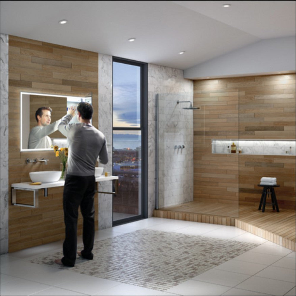 HIB Vanquish 120 LED Demisting Recessed Aluminium Bathroom Cabinet 1230 x 730mm Lifestyle