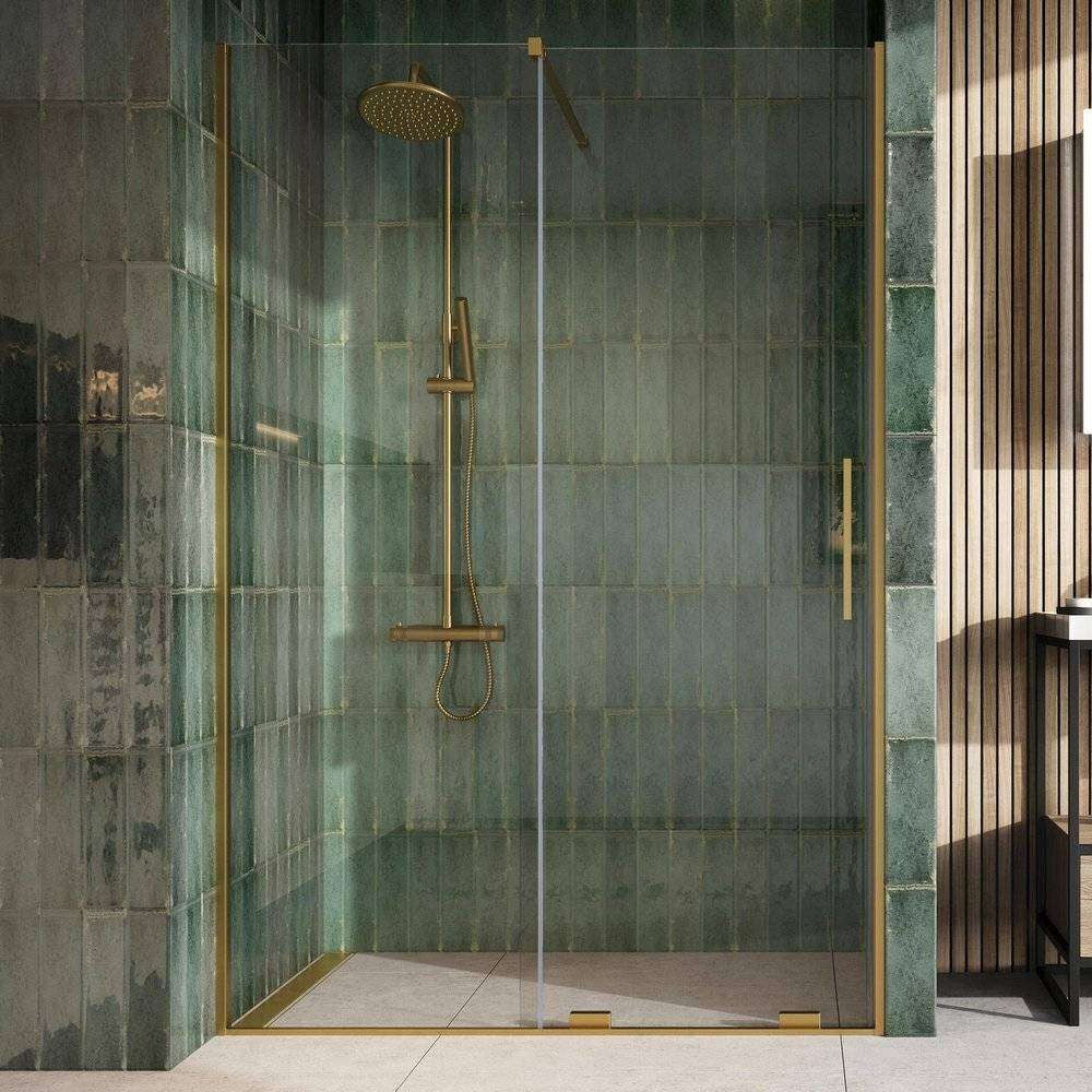 Scudo S8 Momentum Brushed Brass Sliding Wetroom Panel